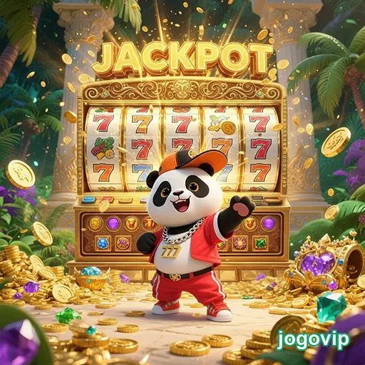 Slot de jackpot com tema de panda no site jogovip, mostrando símbolos e trilhas de ganhos.